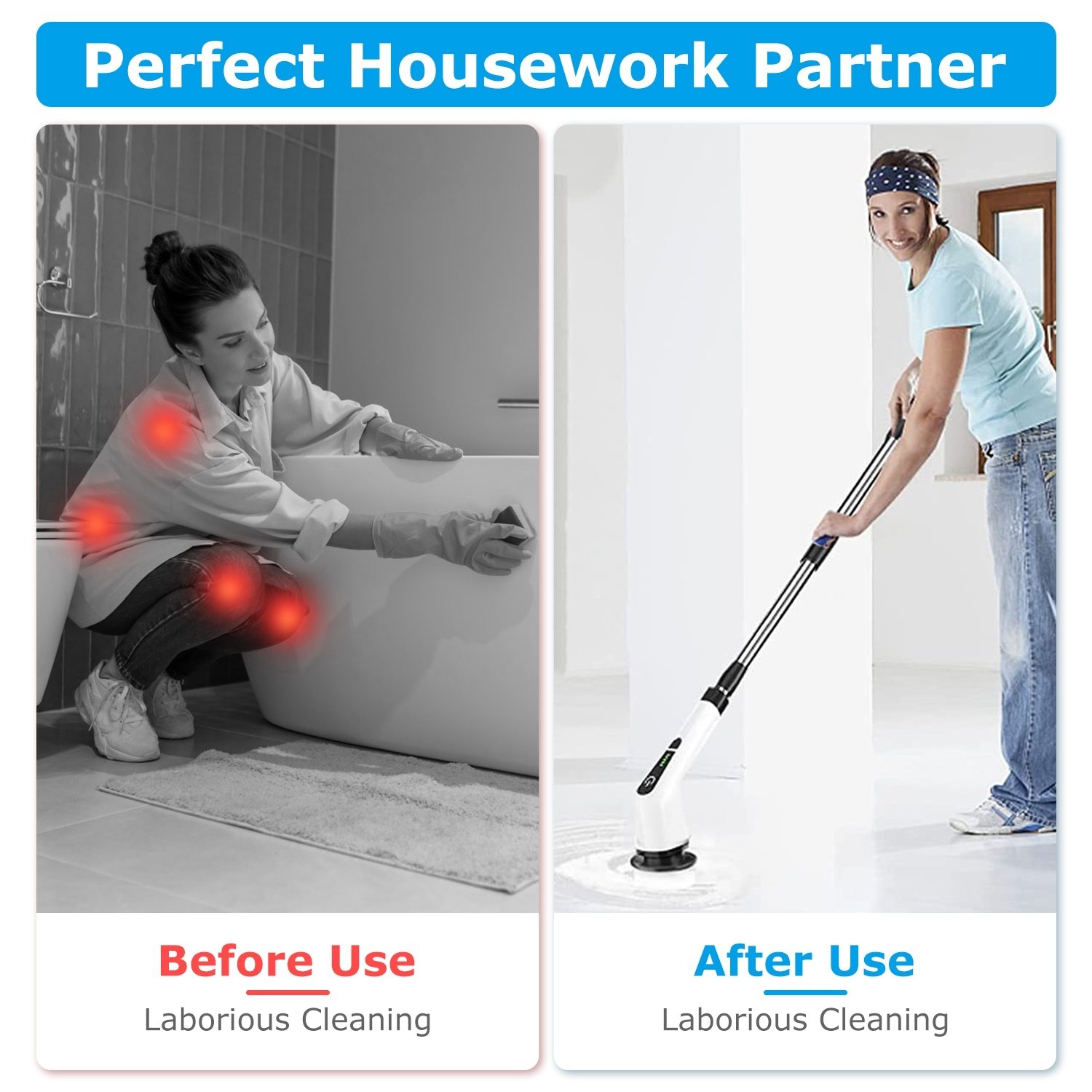 1Pc Electric Spin Scrubber Cordless Rechargeable Telescopic Cleaning Brush 8 Replaceable Heads 2 Speed Adjustable Extension Arm Bathroom Tub Tile Floor - Image 8