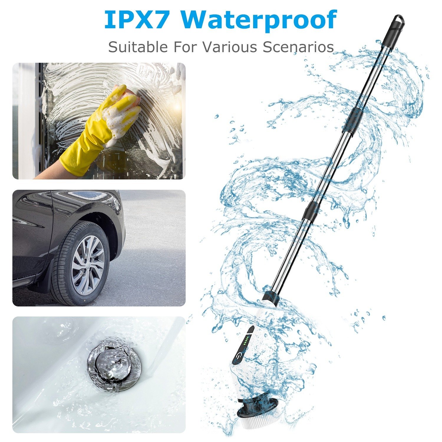 1Pc Electric Spin Scrubber Cordless Rechargeable Telescopic Cleaning Brush 8 Replaceable Heads 2 Speed Adjustable Extension Arm Bathroom Tub Tile Floor - Image 9