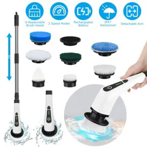 Electric spin scrubber bathroom cleaning gadget with multiple brush heads