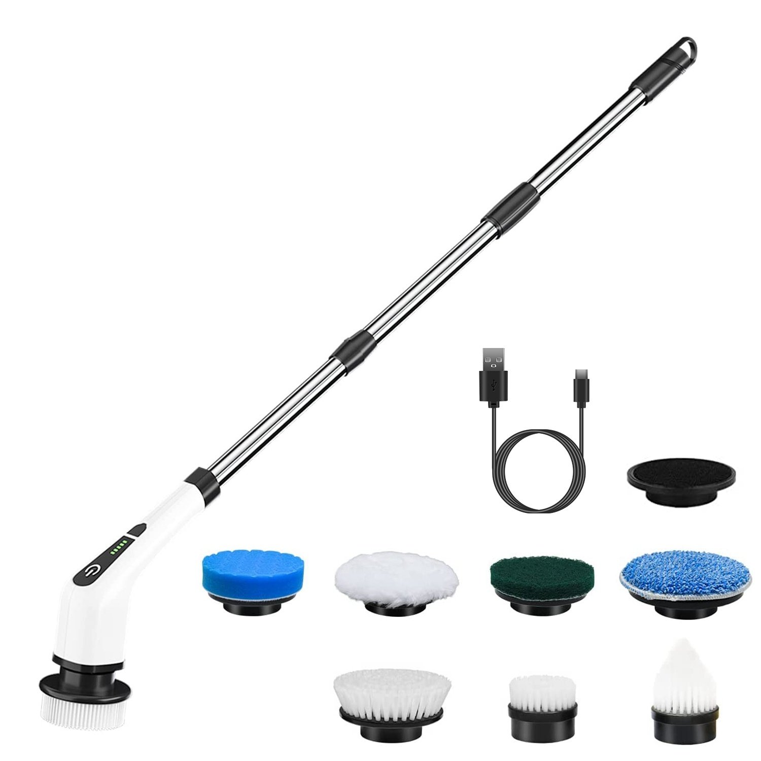 1Pc Electric Spin Scrubber Cordless Rechargeable Telescopic Cleaning Brush 8 Replaceable Heads 2 Speed Adjustable Extension Arm Bathroom Tub Tile Floor - Image 5