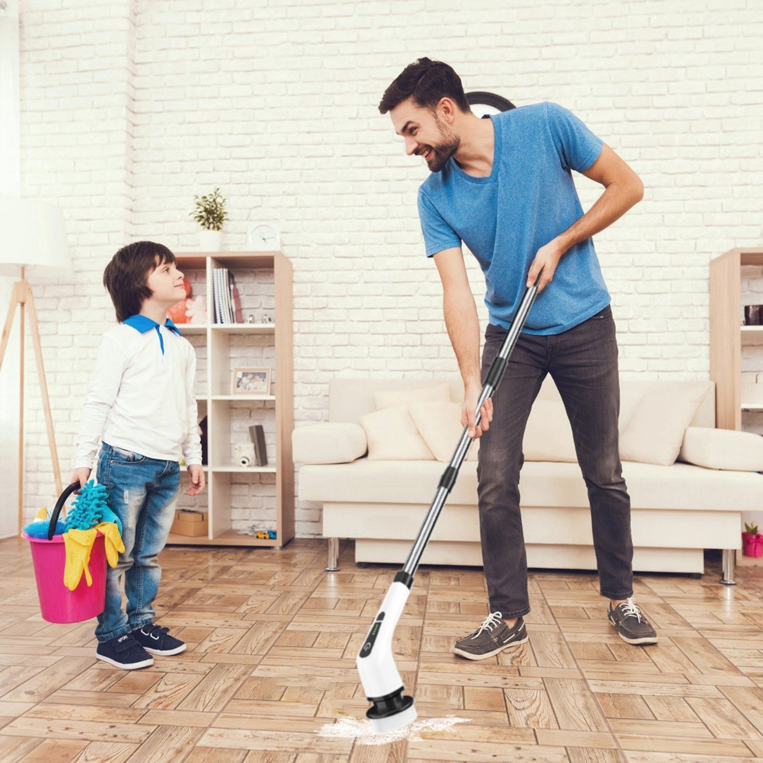 1Pc Electric Spin Scrubber Cordless Rechargeable Telescopic Cleaning Brush 8 Replaceable Heads 2 Speed Adjustable Extension Arm Bathroom Tub Tile Floor - Image 3