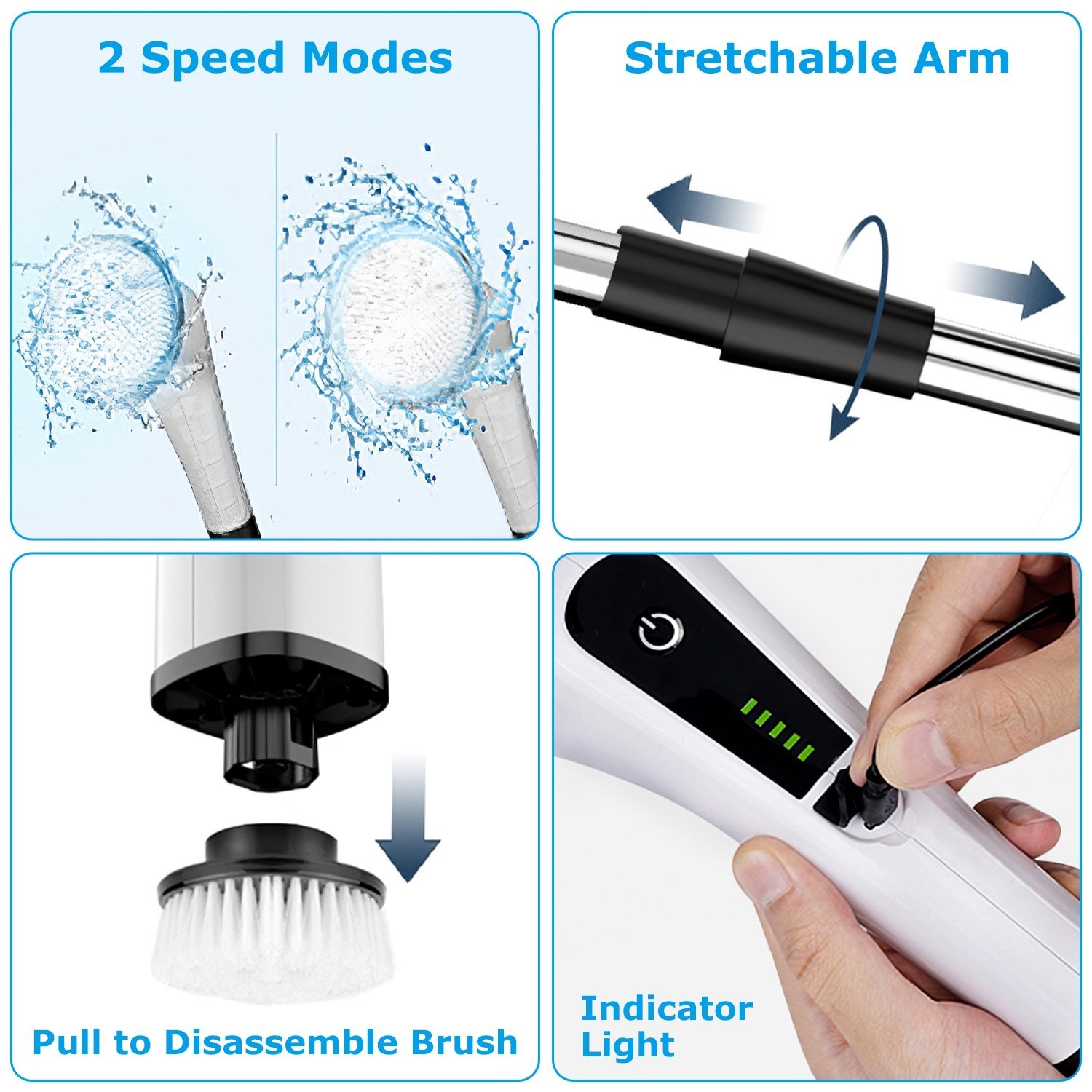 1Pc Electric Spin Scrubber Cordless Rechargeable Telescopic Cleaning Brush 8 Replaceable Heads 2 Speed Adjustable Extension Arm Bathroom Tub Tile Floor - Image 2
