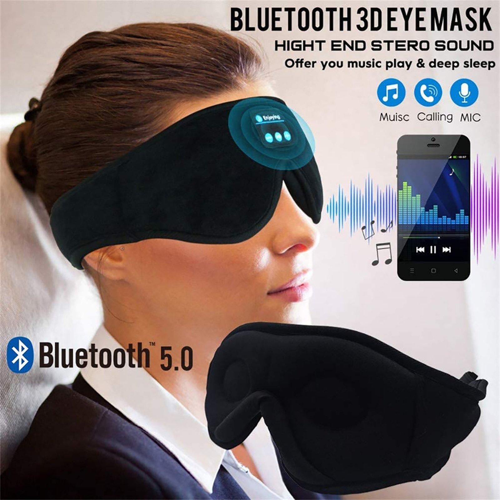 Bluetooth Sleep Mask with Built-in Stereo Speakers
