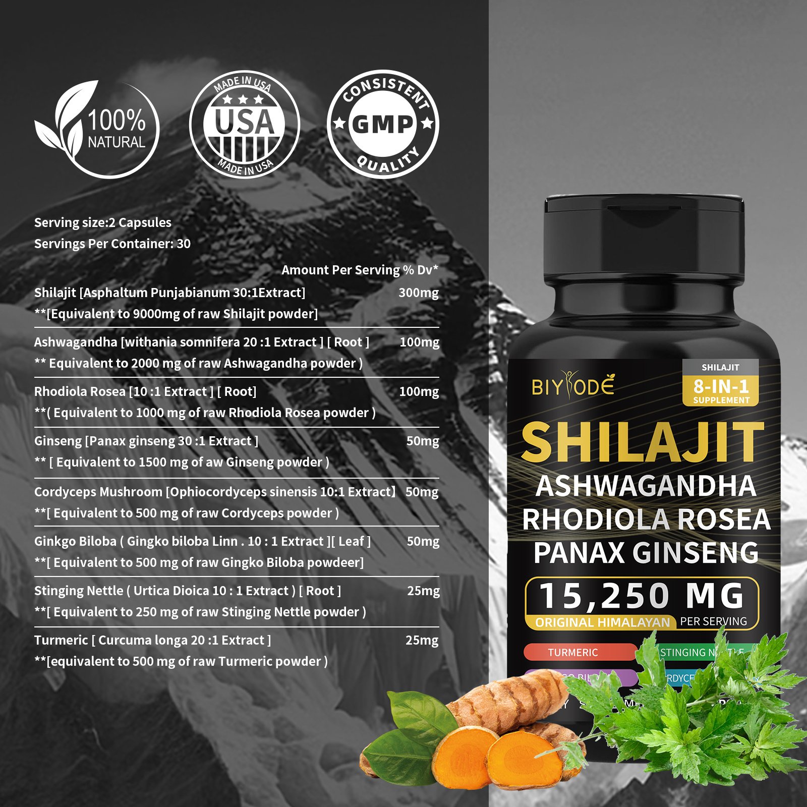Pure Natural Himalayan Shilajit Capsules With Ashwagandha Ginseng Healthcare Vitamin 8 In 1 Energy Supplement - Image 5