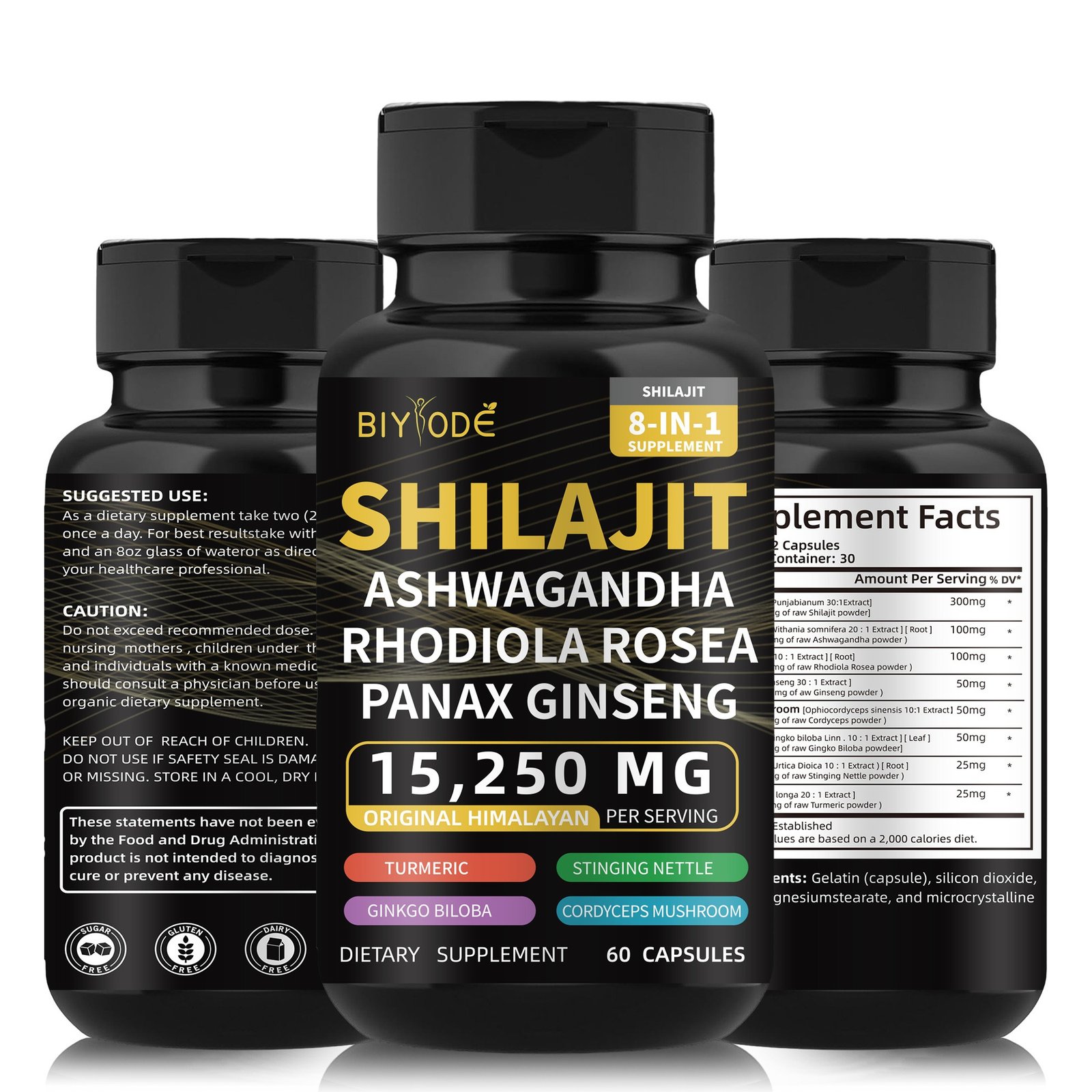 Pure Natural Himalayan Shilajit Capsules With Ashwagandha Ginseng Healthcare Vitamin 8 In 1 Energy Supplement - Image 4
