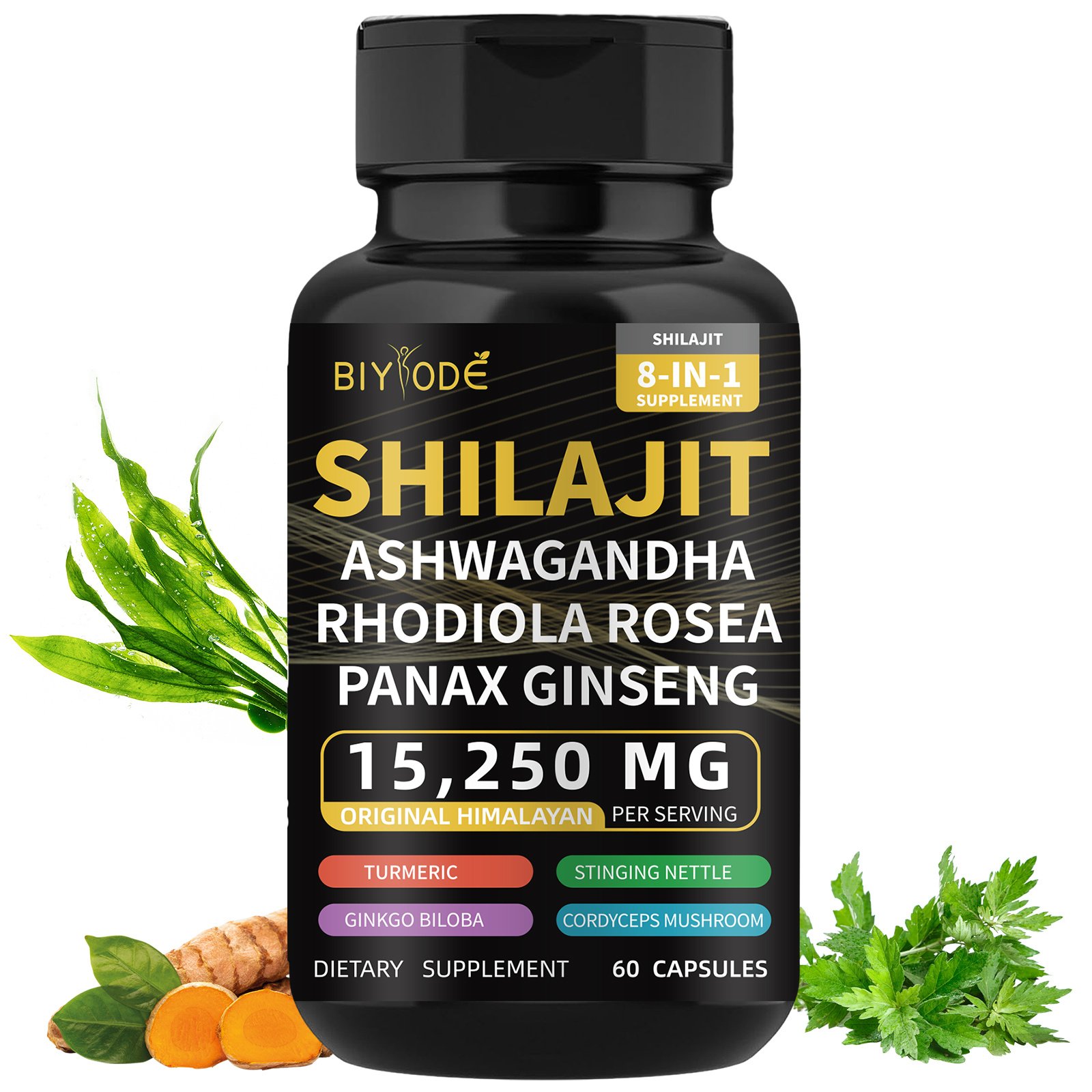 Pure Natural Himalayan Shilajit Capsules With Ashwagandha Ginseng Healthcare Vitamin 8 In 1 Energy Supplement