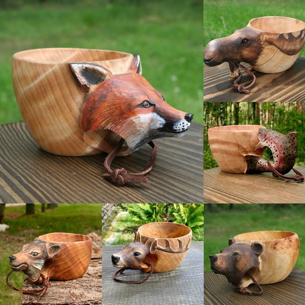 Hand Carved Kuksa Wooden Mug for Camping & Coffee