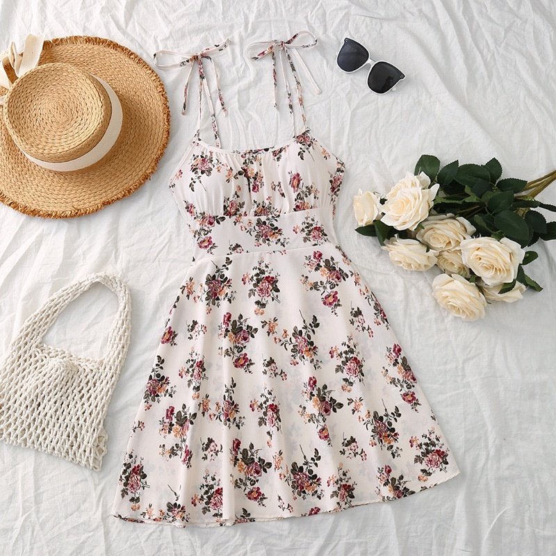 Floral Print Dress Summer Sweet A- Line Waist Trimming Dresses Women's Slimming Casual Clothing - Image 6