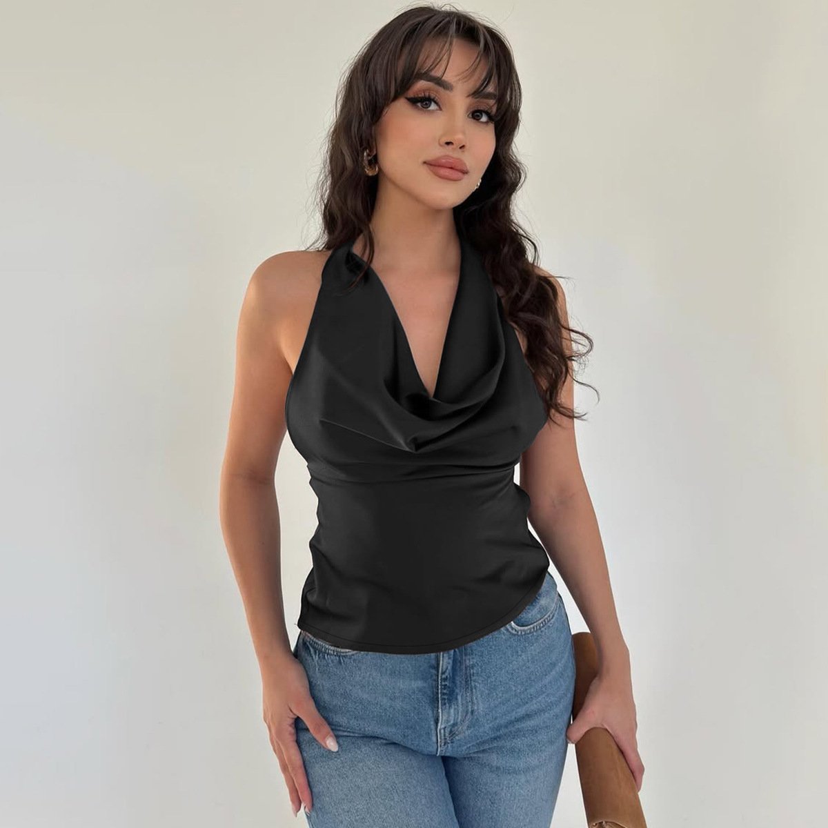 Women's Halter Backless Tank Vest Fashion Solid Color Slim Fit Tied Tube Top - Image 7