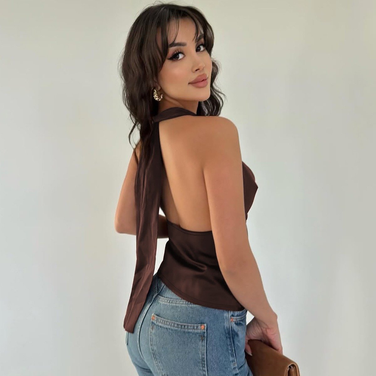 Women's Halter Backless Tank Vest Fashion Solid Color Slim Fit Tied Tube Top - Image 2