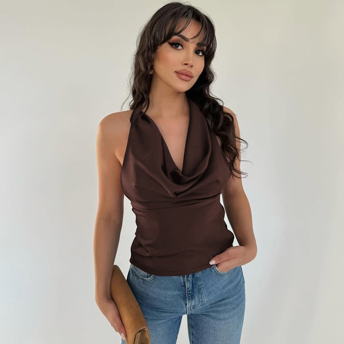 Women's Halter Backless Tank Vest Fashion Solid Color Slim Fit Tied Tube Top - Image 9