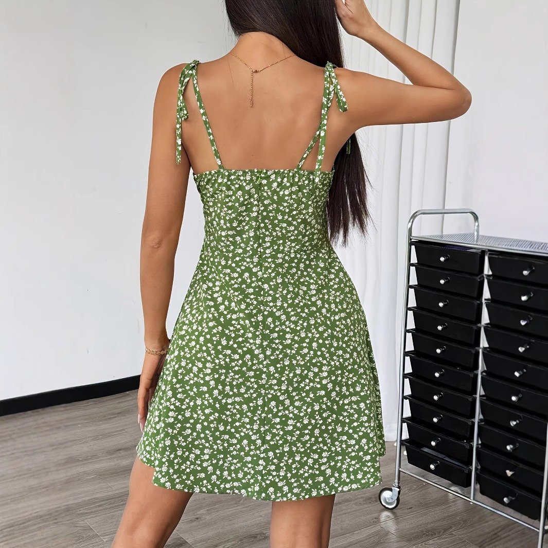 Floral Print Dress Summer Sweet A- Line Waist Trimming Dresses Women's Slimming Casual Clothing - Image 9