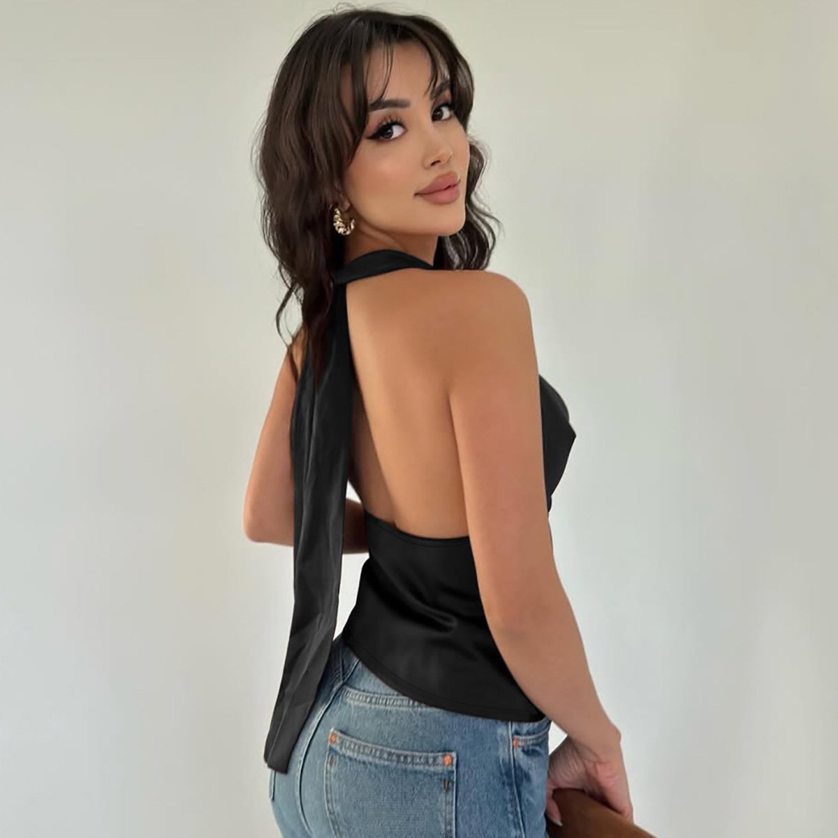 Women's Halter Backless Tank Vest Fashion Solid Color Slim Fit Tied Tube Top - Image 8